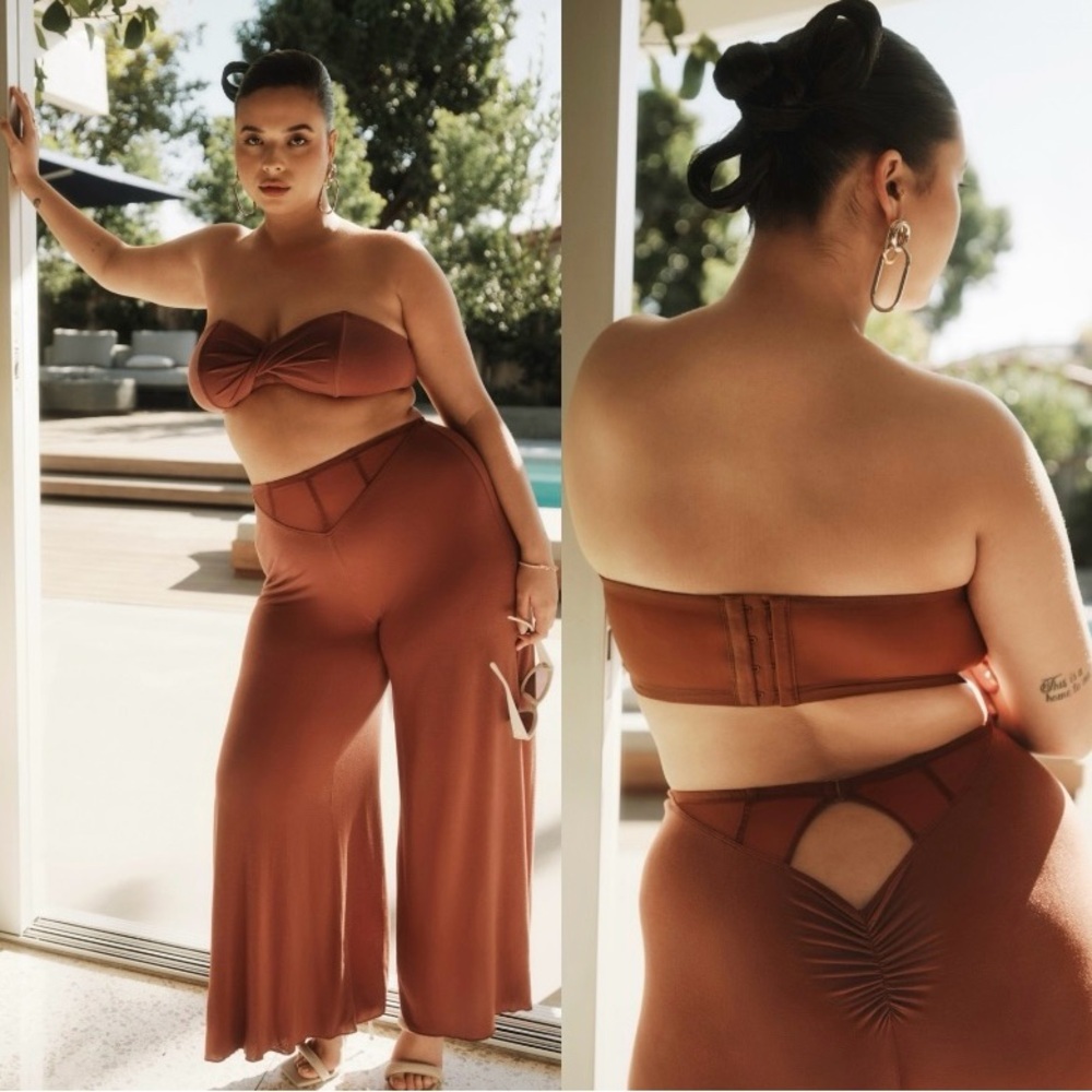 Savage X Fenty Aqua Hour Wide Leg Pant Cookie Brown Size L